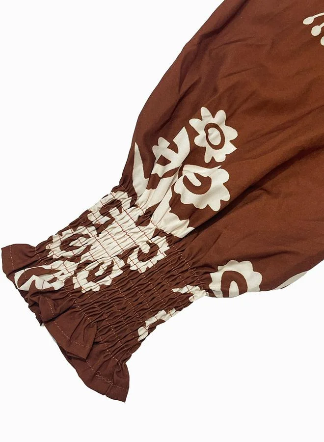 Take Two brown Women Bronze Printed Square Neck Maxi Dress for Women | Best Price UAE
