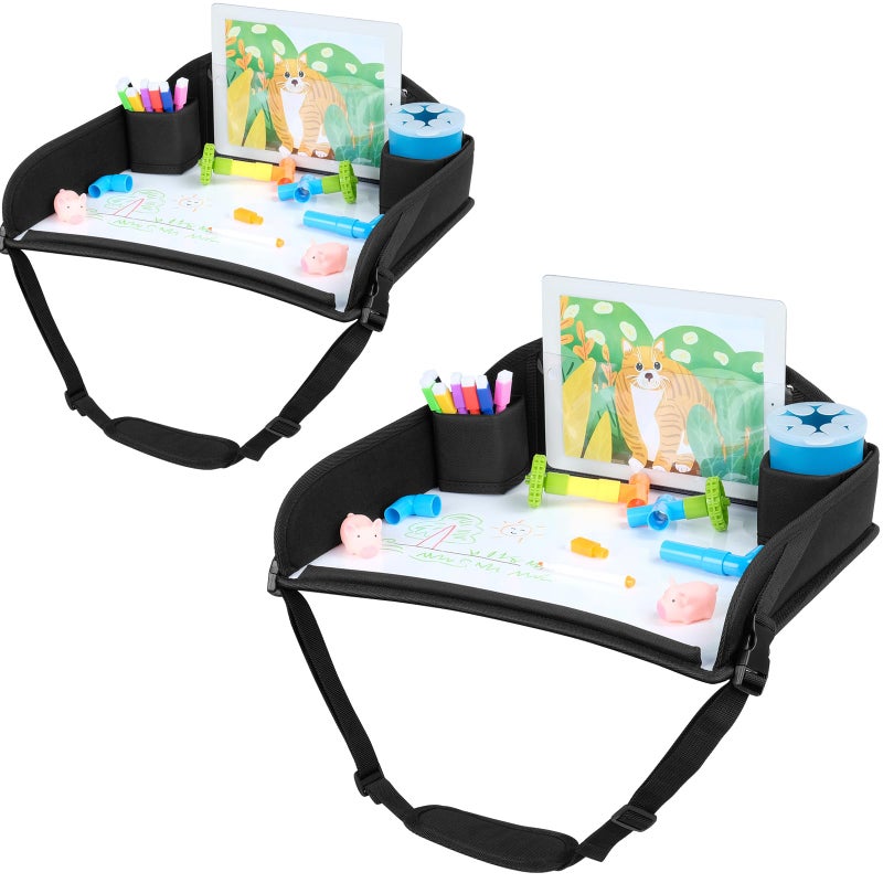 COOLBEBE COOLBEBE Kids Travel Tray for Toddler Car Seat Travel Tray for Airplane Toddler Car Seat Lap Tray Carseat Table Tray for Kids Travel Activities Black 2PCS