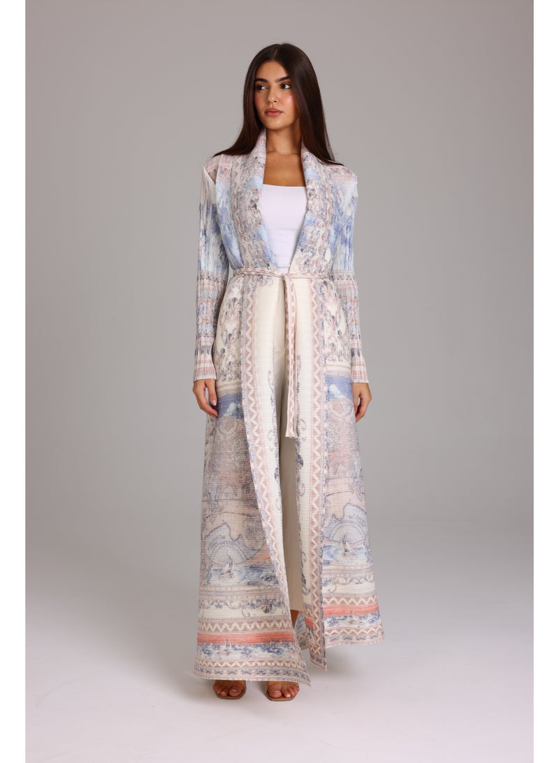 IKKXA Belted Open Colorful Printed Freesize Abaya ABY1191 Multicolor - Image 5