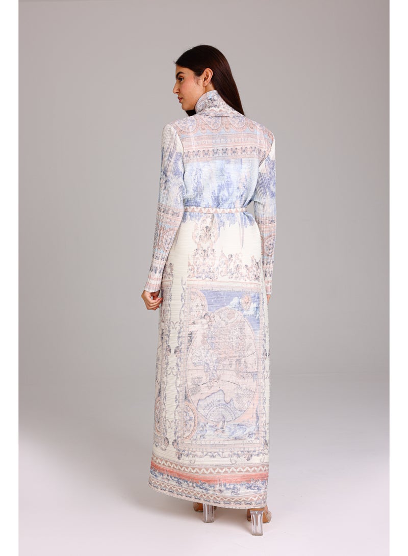 IKKXA Belted Open Colorful Printed Freesize Abaya ABY1191 Multicolor - Image 4