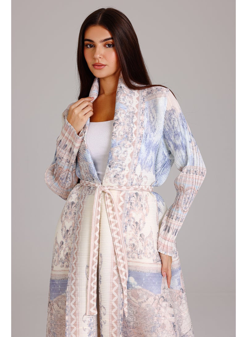 IKKXA Belted Open Colorful Printed Freesize Abaya ABY1191 Multicolor - Image 2