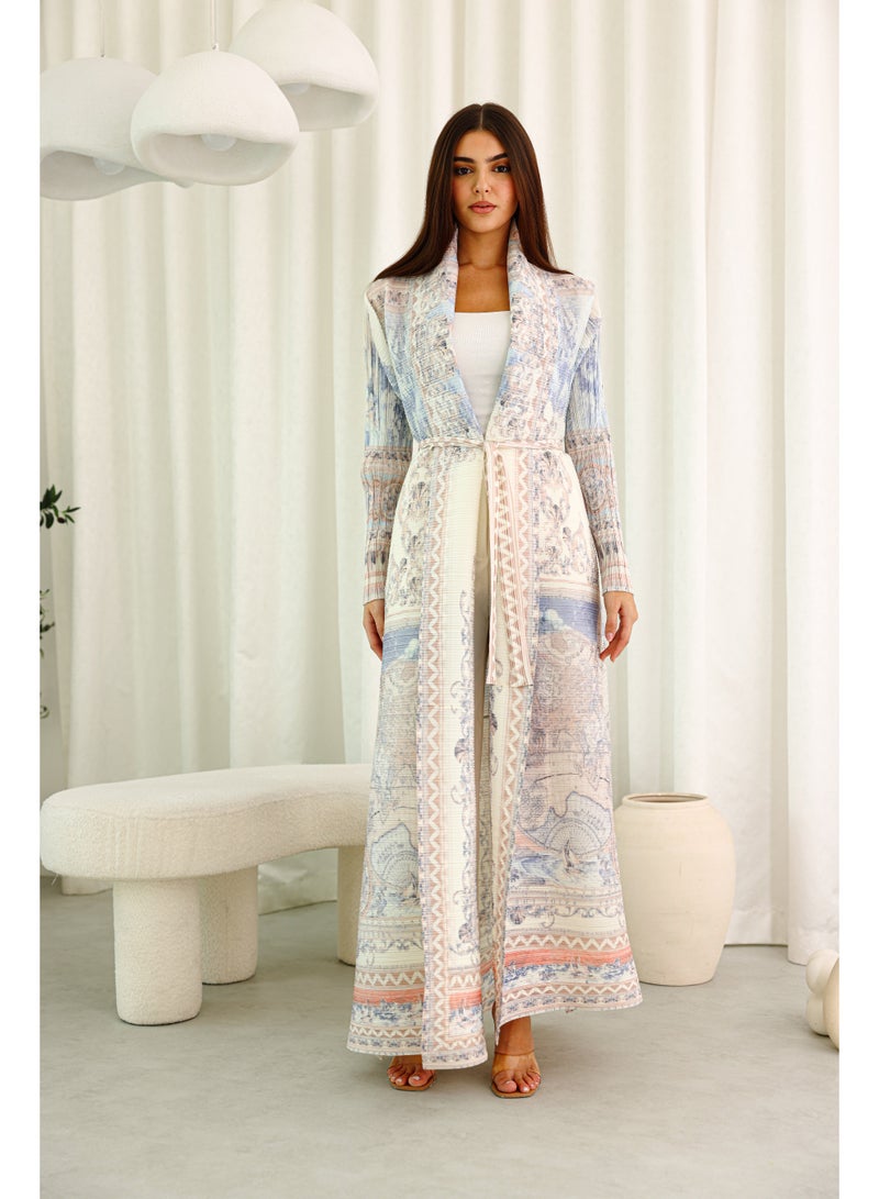 IKKXA Belted Open Colorful Printed Freesize Abaya ABY1191 Multicolor - Image 1