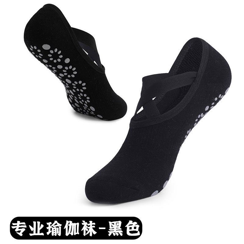 Generic Strap Yoga Socks Non-slip Professional Womens Medium Pilates Socks Short Towel Bottom Fitness Sports Floor Socks 253 black [strap classic, professional yoga socks]]