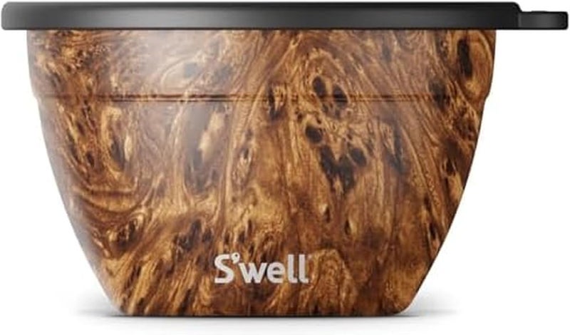 S'well Stainless Steel Salad Bowl Kit - 64oz, Teakwood - Comes with 2oz Condiment Container and Removable Tray for Organization - Leak-Proof, Easy to Clean, Dishwasher Safe - Image 1