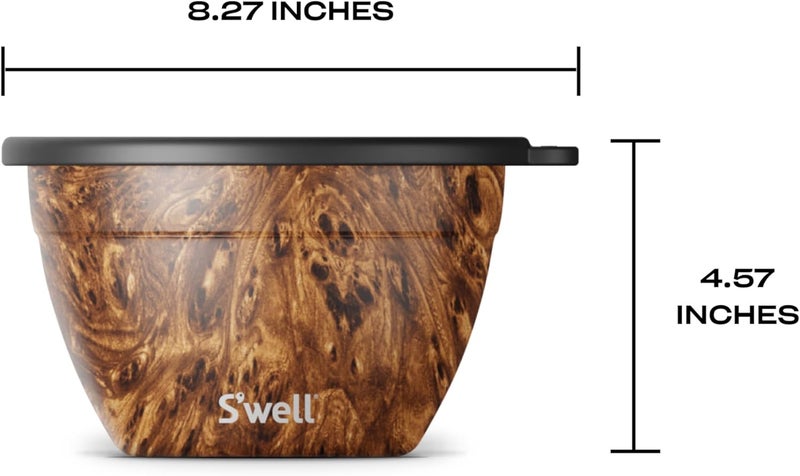 S'well Stainless Steel Salad Bowl Kit - 64oz, Teakwood - Comes with 2oz Condiment Container and Removable Tray for Organization - Leak-Proof, Easy to Clean, Dishwasher Safe - Image 4