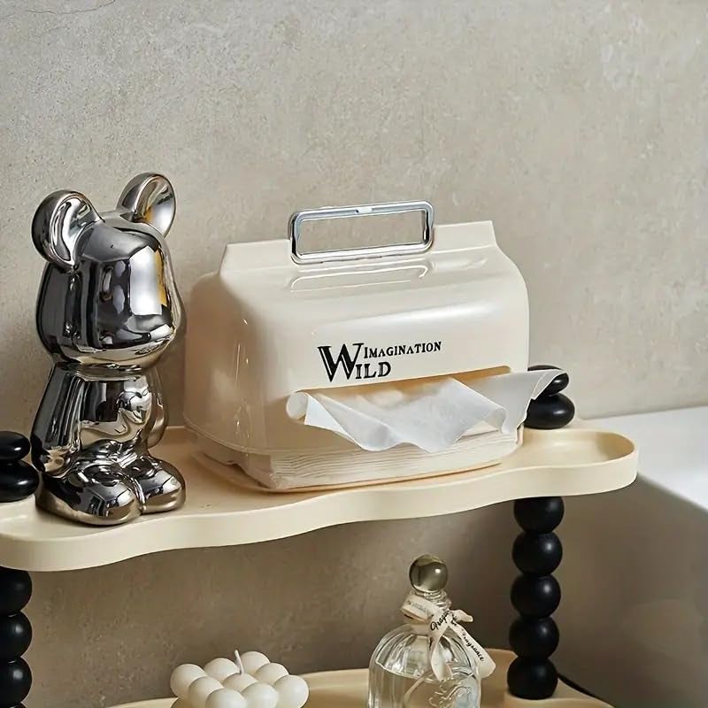 Wrixty Tissue Box Cover with Handle Shape Lifting Tissue Box Desktop Pumping Paper Box Living Room Home Creative Napkin Holder Paper Box Tissue Holder - Image 2