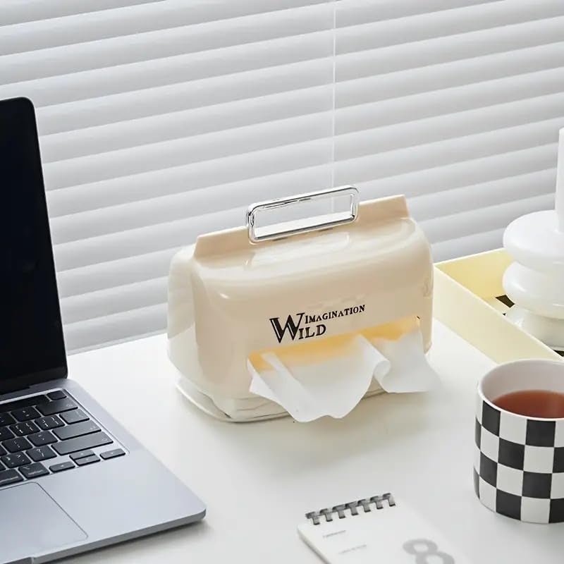 Wrixty Tissue Box Cover with Handle Shape Lifting Tissue Box Desktop Pumping Paper Box Living Room Home Creative Napkin Holder Paper Box Tissue Holder - Image 4