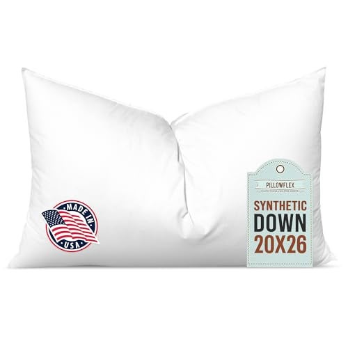 Pillowflex Synthetic Down Pillow Insert - 20x26 Down Alternative Pillow, Ultra Soft Standard Bed Sleeping Pillow, Large Rectangle Sham - 1 Decorative Pillow Form - Image 1