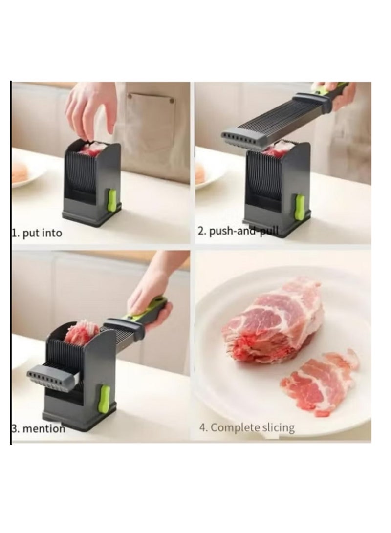 Manual Meat Grinder and Slicer - Stainless Steel Blades Cuts Up to 18 Slicesand Cleaning Brush, Ideal for Meat and Vegetables - Image 3