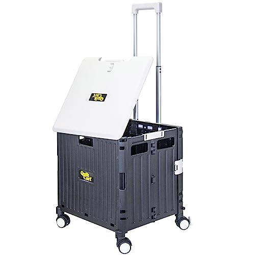 dbest products dbest products Quik Cart Swing Lid Four Swivel Wheeled Rolling Crate Teacher Utility with seat Heavy Duty Collapsible Basket with Dual Telescopic Wagon Handle