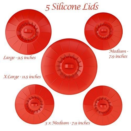 THW® Silicone Bowl Lids Red Set of 5 Reusable Suction Seal Covers for Bowls, Pots, Cups. Food Safe. Natural Grip, Interlocking Handles for Easy use and Storage (RED Colour) - Image 3