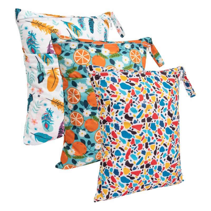 babygoal Wet Dry Bags for Baby Cloth Diapers, Washable Travel Bags, Beach, Pool, Gym Bag for Swimsuits & Wet Clothes with Two Zippered Pockets 3 Pack, 3LN21 - Image 2