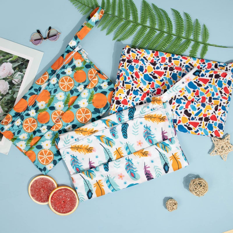 babygoal Wet Dry Bags for Baby Cloth Diapers, Washable Travel Bags, Beach, Pool, Gym Bag for Swimsuits & Wet Clothes with Two Zippered Pockets 3 Pack, 3LN21 - Image 3