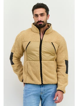 Men Textured Sherpa Jacket, Tan
