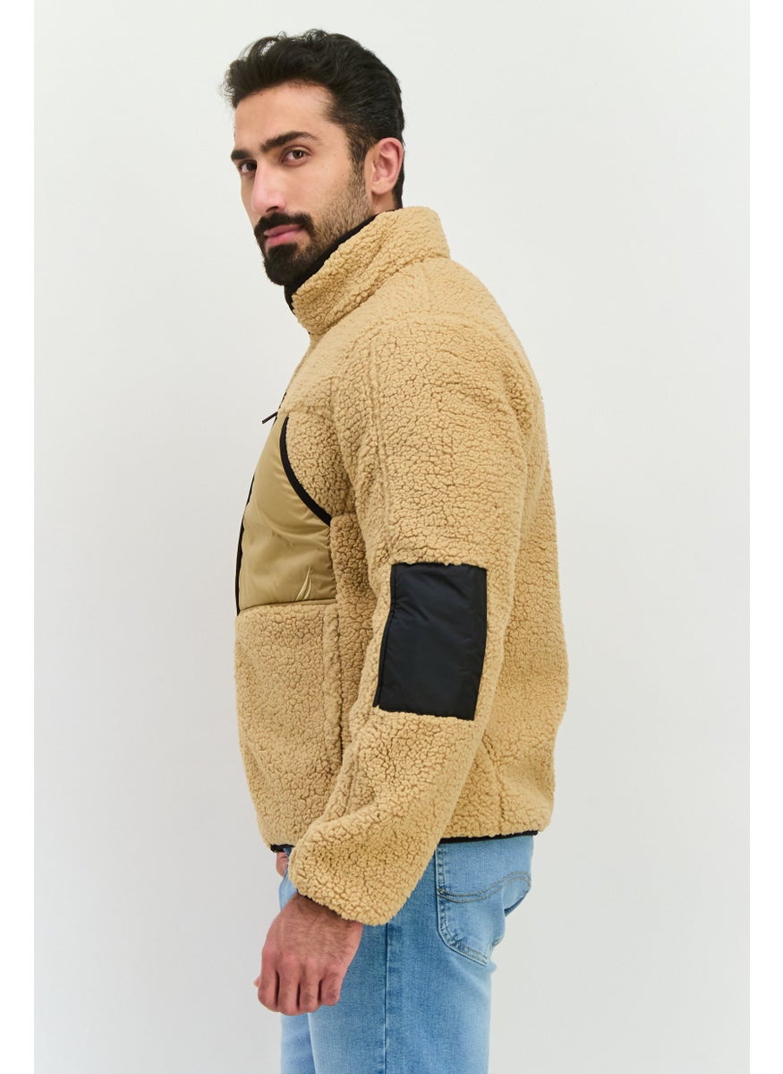 NAUTICA - Men Textured Sherpa Jacket, Tan - Image 1