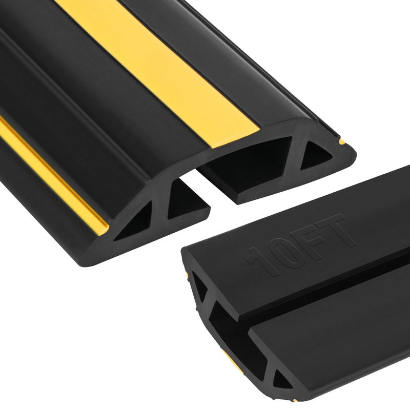 Papillon 10Ft Cord Covers for Wires on Floor, 3-Channel Heavy Duty Floor Cord Cover with Anti-Slip Base & Yellow Warning Strips, Extension Cord Covers for Floor, Ideal for Home, Office, Outdoor Use - Image 1