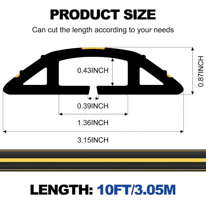 Papillon 10Ft Cord Covers for Wires on Floor, 3-Channel Heavy Duty Floor Cord Cover with Anti-Slip Base & Yellow Warning Strips, Extension Cord Covers for Floor, Ideal for Home, Office, Outdoor Use - Image 2