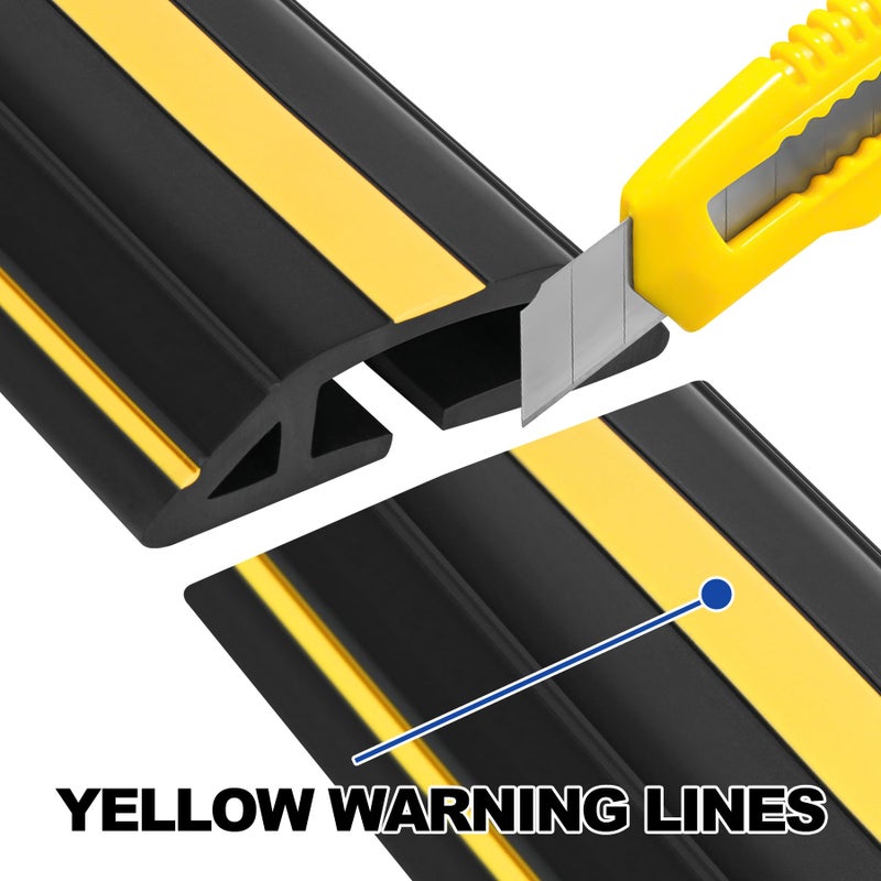 Papillon 10Ft Cord Covers for Wires on Floor, 3-Channel Heavy Duty Floor Cord Cover with Anti-Slip Base & Yellow Warning Strips, Extension Cord Covers for Floor, Ideal for Home, Office, Outdoor Use - Image 4