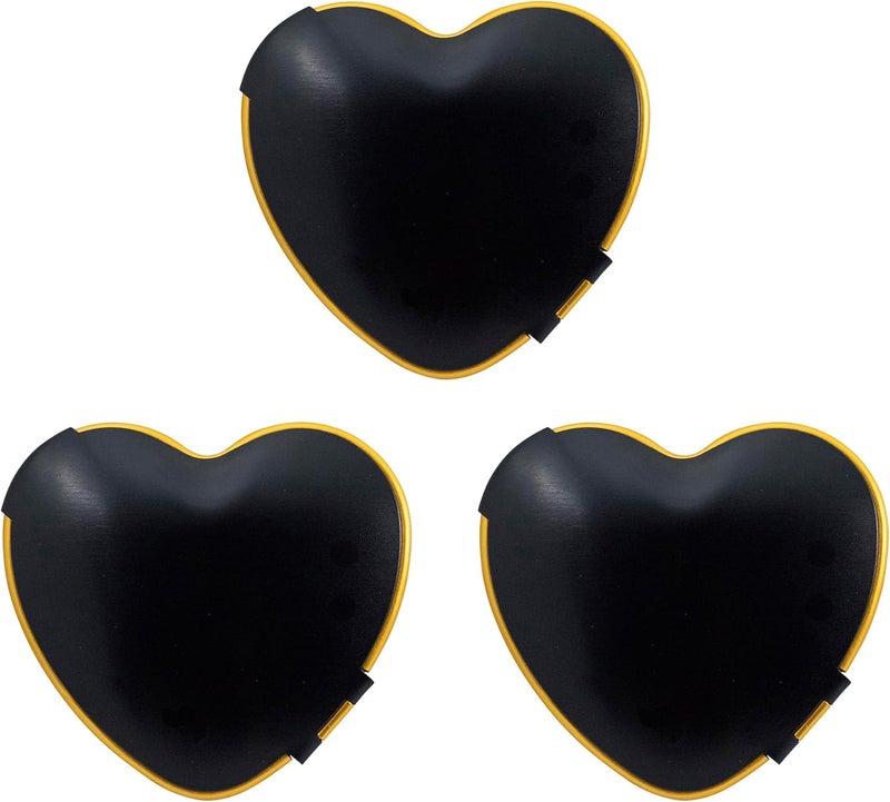 Stephanie Imports Set of 3 Heart Shaped Dual Color Compact Mirrors with Brushed Metal Finish (Black & Gold)