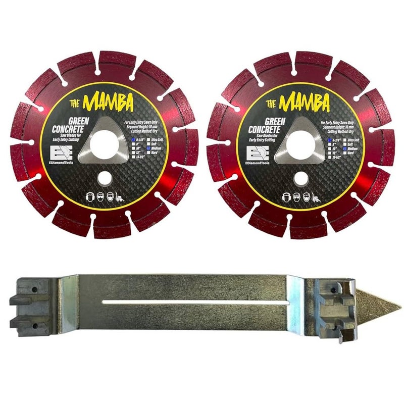 638 Green Concrete Blade Set 2Pack with Skid Plate for Early Entry Cutting 0100 Width Medium Bond