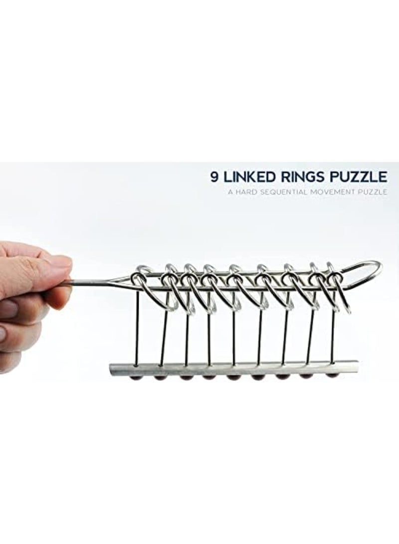 Luckam 9 حلقات معدنية مترابطة، ألغاز تقليدية لتحدي العقل للبالغين والأطفال، لعبة خداع ذكية محمولة كلاسيكية، مناسبة للجميع - Image 3
