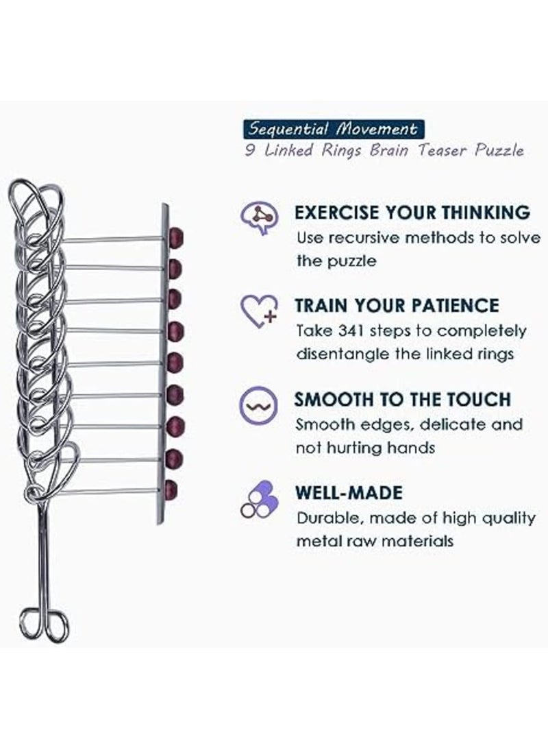 Luckam 9 حلقات معدنية مترابطة، ألغاز تقليدية لتحدي العقل للبالغين والأطفال، لعبة خداع ذكية محمولة كلاسيكية، مناسبة للجميع - Image 4