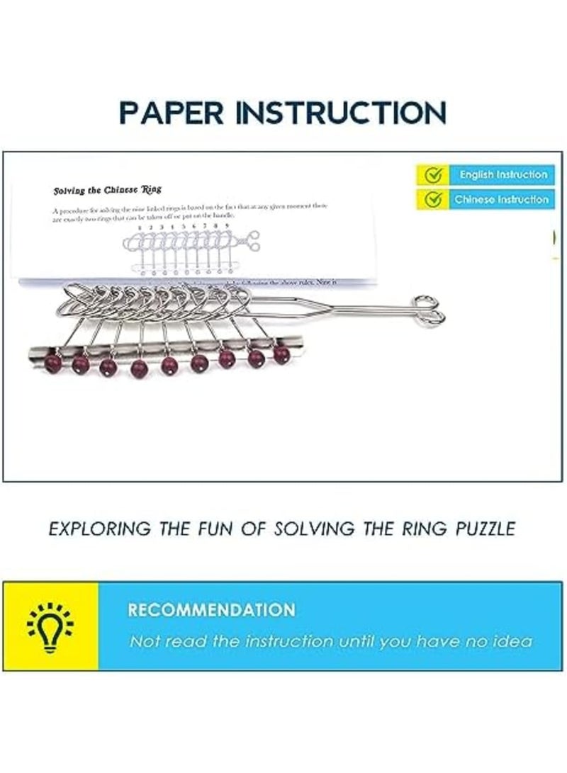 Luckam 9 حلقات معدنية مترابطة، ألغاز تقليدية لتحدي العقل للبالغين والأطفال، لعبة خداع ذكية محمولة كلاسيكية، مناسبة للجميع - Image 5