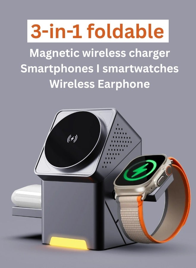 بيتشو مكعب 3 في 1 متوافق مع ماج سيف، شاحن لاسلكي سريع الشحن بقوة 15 وات، متوافق مع آيفون 16/15/14/13، ساعة 1-8/ألترا، سماعات إيربودز برو - Image 2