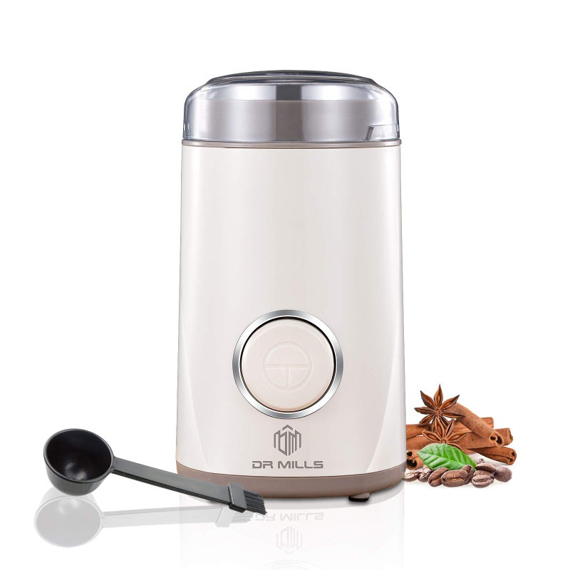 DR MILLS DM7441 Coffee Grinder Electric Coffee Bean and Dried Spice Grinder One Touch Operation Blade and cup made with SUS304 stainless steel White