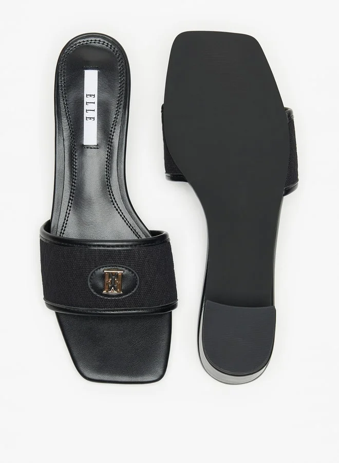 ELLE Women's Solid Slip-On Sandals with Block Heels and Metallic Accent