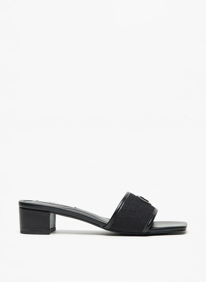 ELLE Women's Solid Slip-On Sandals with Block Heels and Metallic Accent