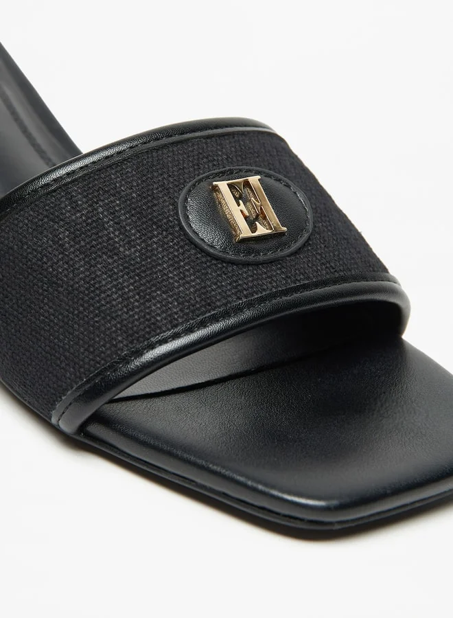ELLE Women's Solid Slip-On Sandals with Block Heels and Metallic Accent