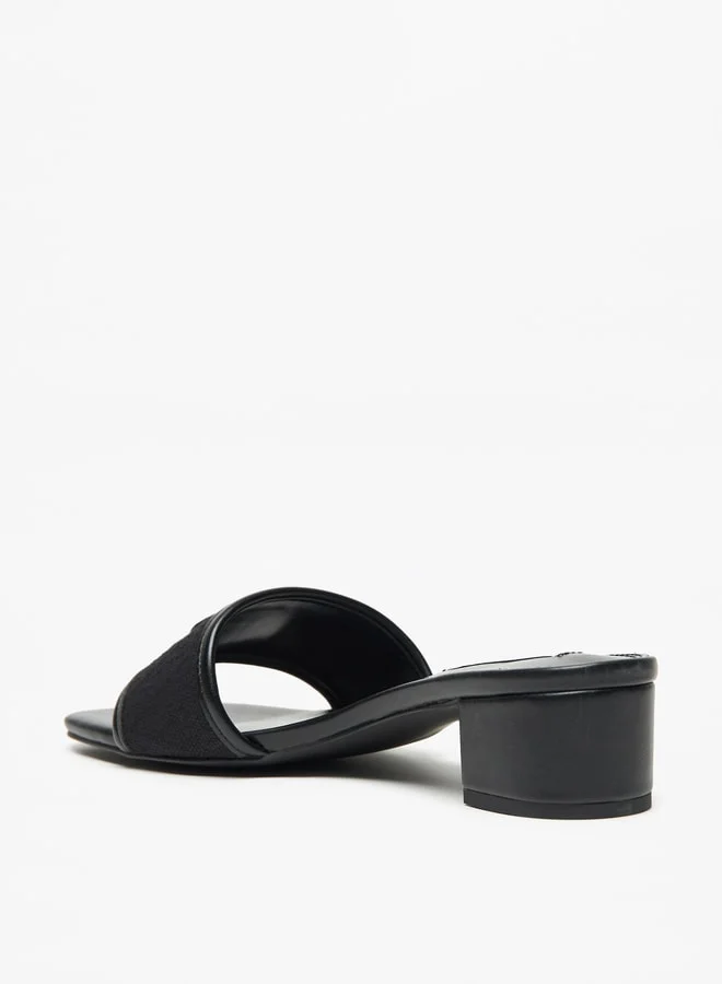 ELLE Women's Solid Slip-On Sandals with Block Heels and Metallic Accent