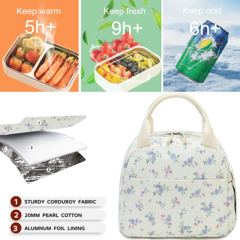 Bluboon Lunch Bag for Women Men Cute Corduroy Lunch Tote Bags Reusable Insulated Lunch Box Large Capacity Reusable Insulated Cooler for Work Picnic or Travel - Image 2