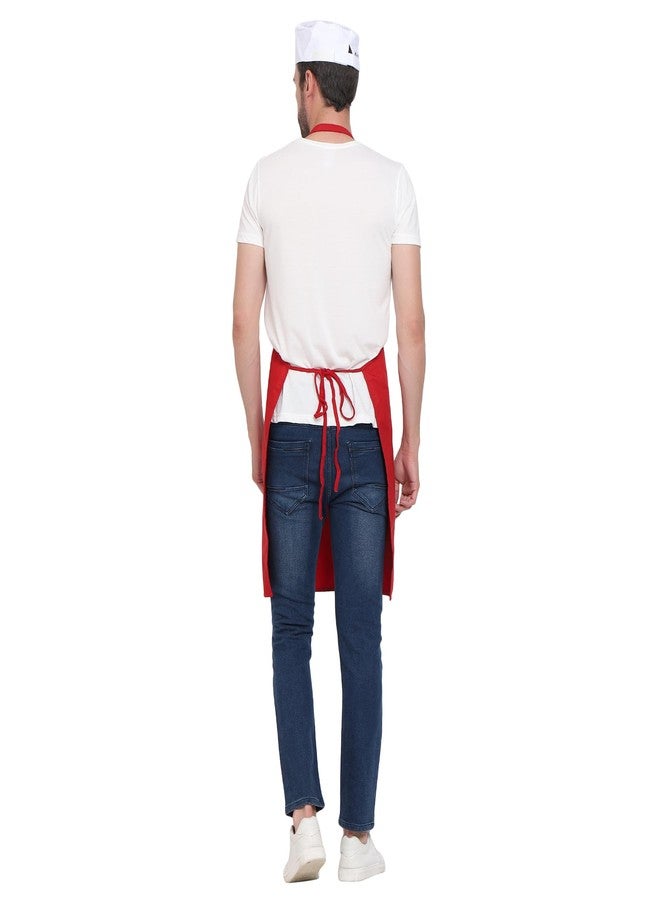 uniformer Apron for Men and Women | Durable & Stylish for Kitchen, Restaurant, Cafes | Ideal for Chefs, Bakers & Home Cooks | Easy to Clean | Unisex Design (Red_Pack of 1) - Image 4