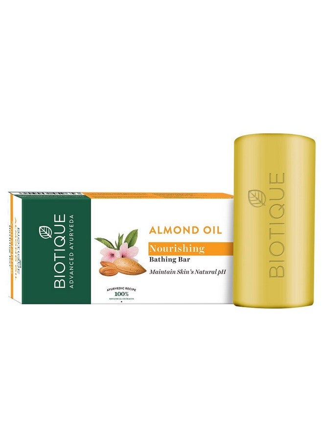 Biotique Almond Oil Nourishing Bathing Bar; Ayurvedic And Organically Pure; Maintains Skin’S Natural Ph ;100% Botanical Extracts; Suitable For All Skin Types ; 150Gm - Image 1