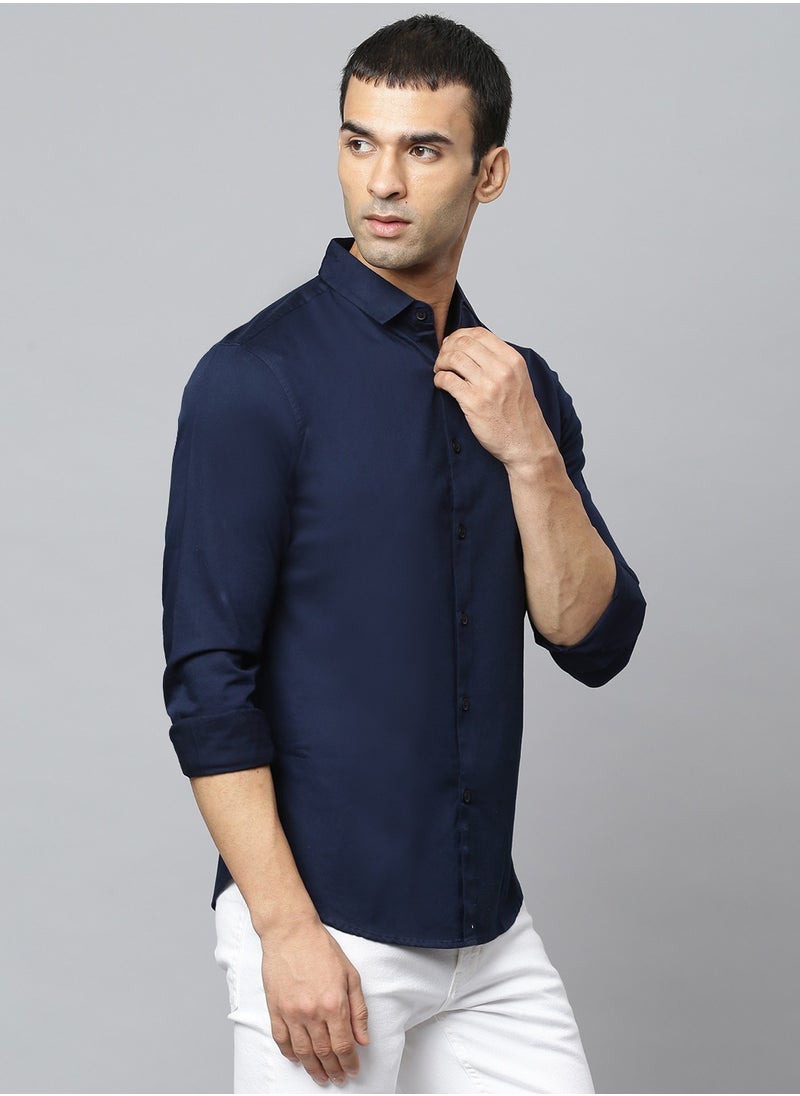 Navy Slim Fit Casual Spread Shirt - 100% Cotton - pzsku/ZA79BE8E6C11976DC4BF4Z/45/_/1721904019/7ff0ce3d-9978-4865-952e-f05429f49045