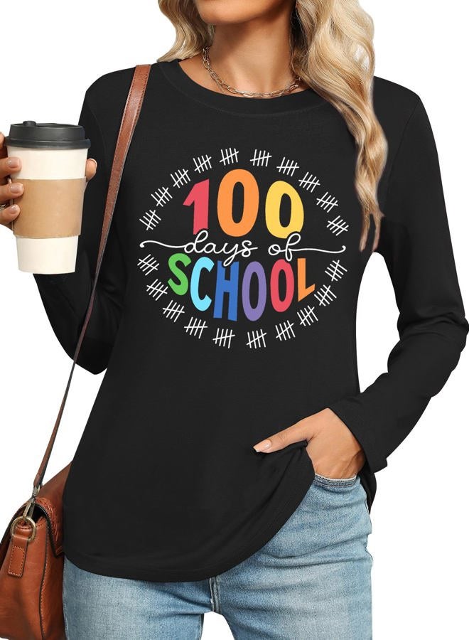PECHAR 100 Days of School Shirt Teacher School Days Long Sleeve Shirts Funny 100 Days Celebration Gifts Tee Tops Black - Image 2