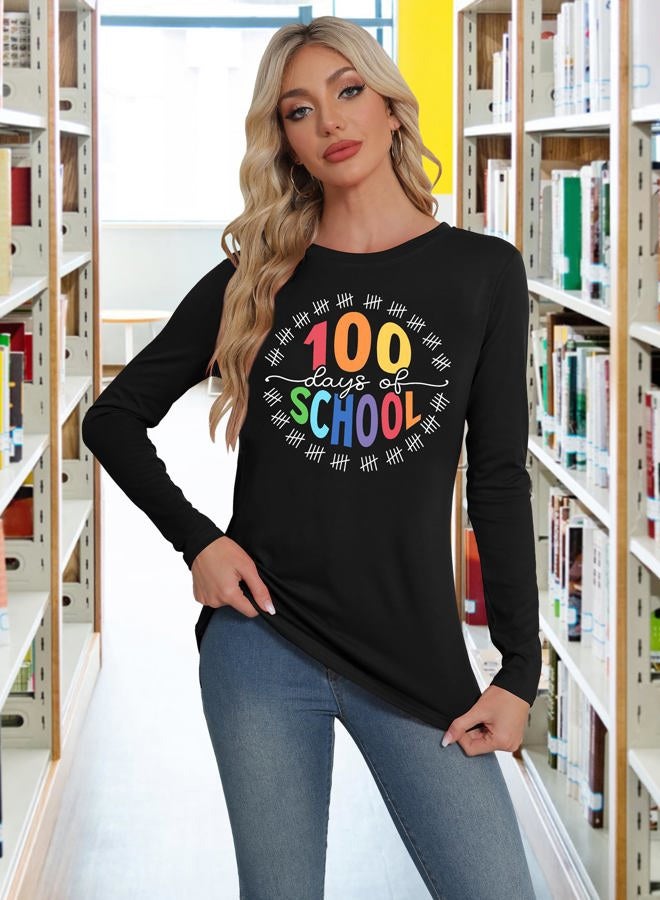 PECHAR 100 Days of School Shirt Teacher School Days Long Sleeve Shirts Funny 100 Days Celebration Gifts Tee Tops Black - Image 3
