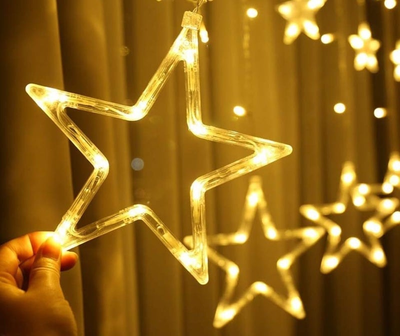 Lexton إضاءة ستارة نجوم لكسون الزخرفية LED 5 نجوم كبيرة 5 نجوم صغيرة 3 متر مع 8 أوضاع وميض مصدر الطاقة للتزيين الداخلي والخارجي عيد الميلاد ديوالي عبوة من 1 أبيض دافئ - Image 2
