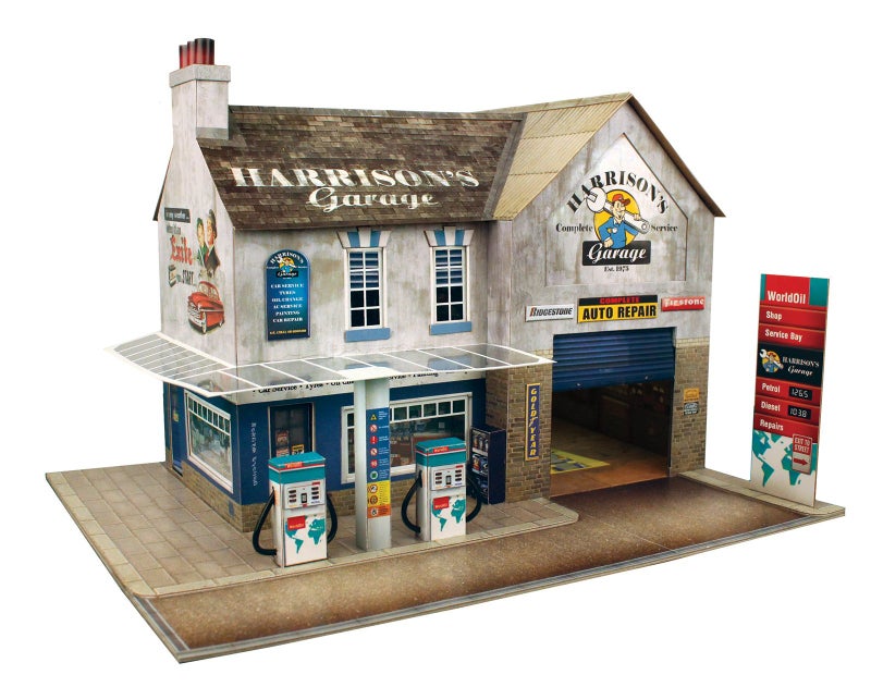 The CityBuilder Garage & Shop Cardboard Model Making Kit - O Scale Model Railroad Building - Image 1