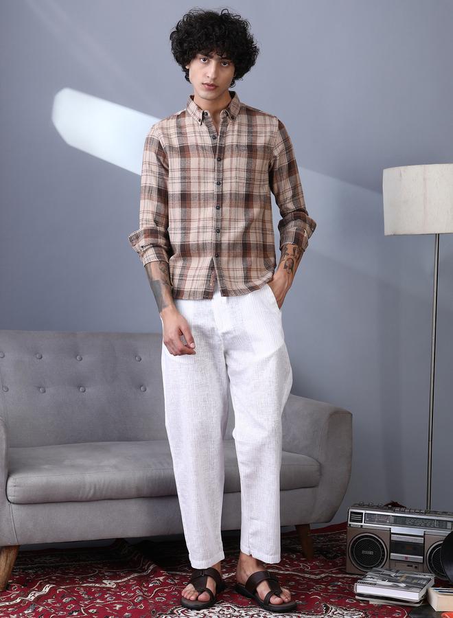 Campus Sutra Men Ash Brown Tartan Regular Shirt - Image 2