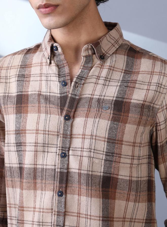 Campus Sutra Men Ash Brown Tartan Regular Shirt - Image 3
