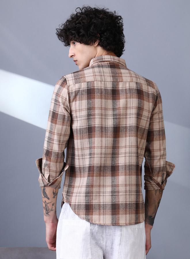 Campus Sutra Men Ash Brown Tartan Regular Shirt - Image 4