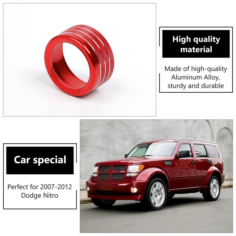 Jimen 4WD Four-Wheel Drive Switch Knob Cover Trim Ring for 2007-2012 Dodge Nitro (Red) - Image 2