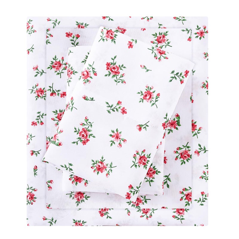 Mooreeke Cozy Vintage Microfiber Printed Floral Full Sheet Set - Soft & Breathable Red Rose Bed Sheets with Extra Deep Pocket - Non-Slip Fitted Design - Red Rose Leaves Pattern - Full - Image 1