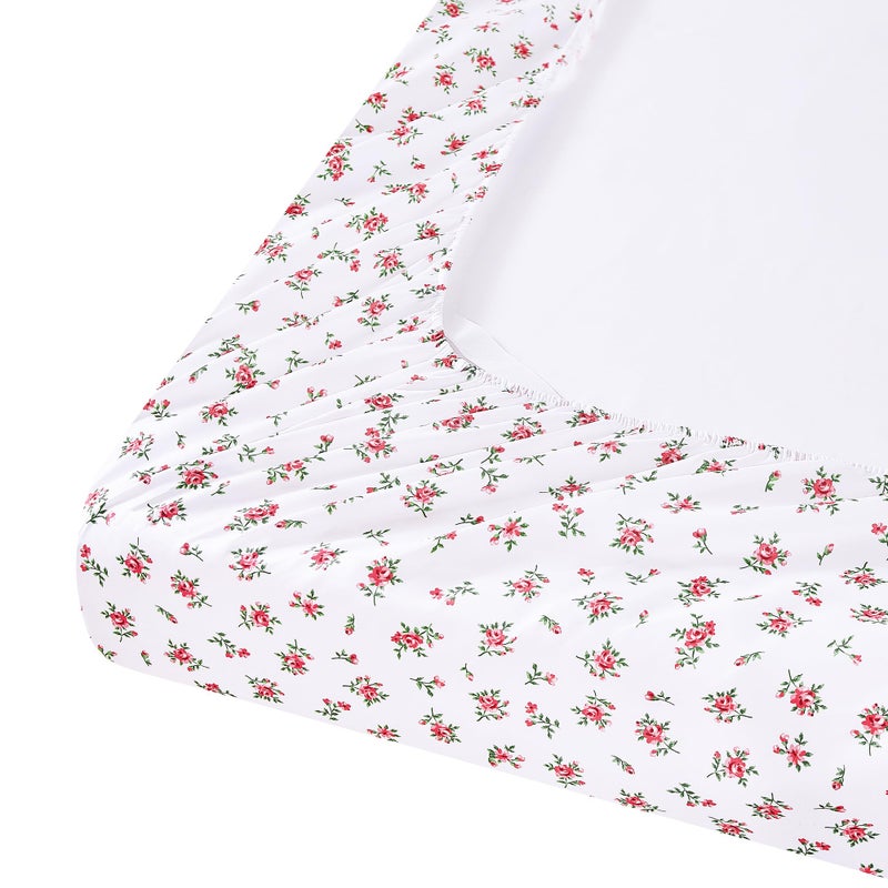 Mooreeke Cozy Vintage Microfiber Printed Floral Full Sheet Set - Soft & Breathable Red Rose Bed Sheets with Extra Deep Pocket - Non-Slip Fitted Design - Red Rose Leaves Pattern - Full - Image 5