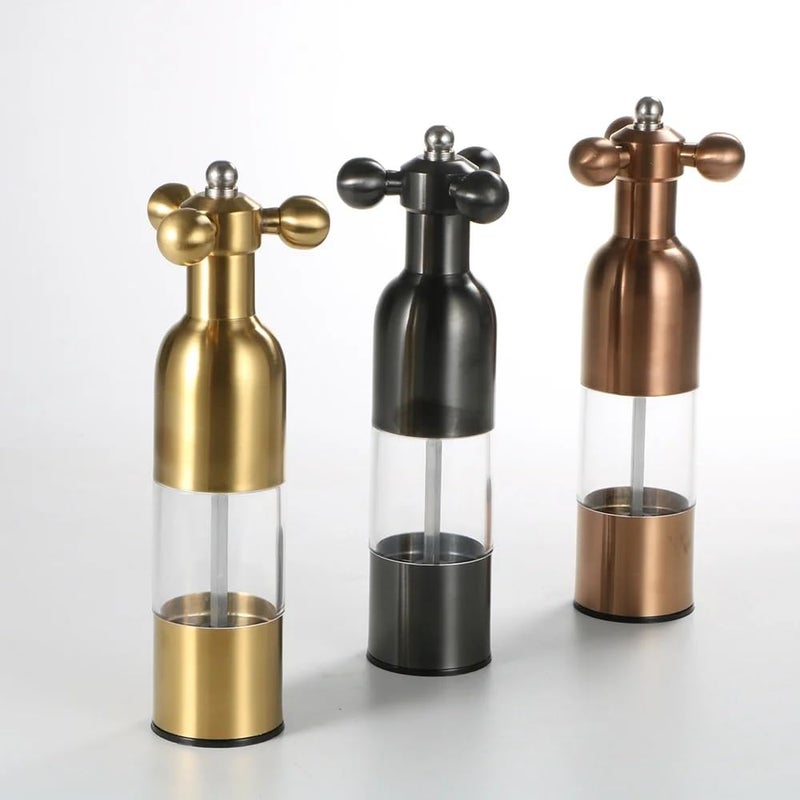 HOOJO® Manual Salt and Pepper Grinder Set, Clear Acrylic Body with Metal Top, Cross Handle Design, Available in Black, Gold, and Copper Finishes (Gold) - Image 3