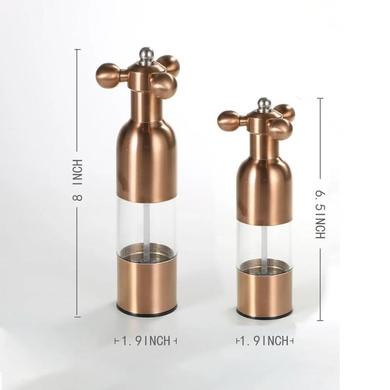 HOOJO® Manual Salt and Pepper Grinder Set, Clear Acrylic Body with Metal Top, Cross Handle Design, Available in Black, Gold, and Copper Finishes (Gold) - Image 4