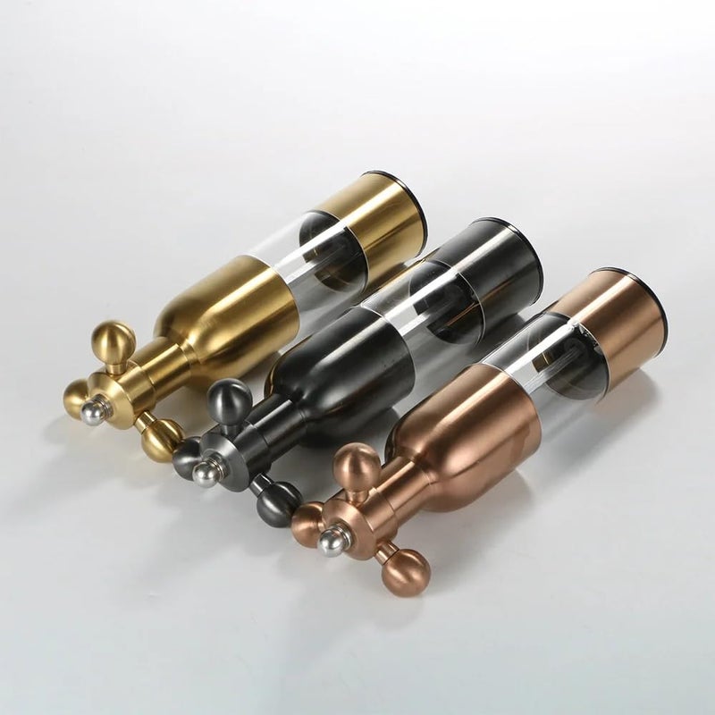 HOOJO® Manual Salt and Pepper Grinder Set, Clear Acrylic Body with Metal Top, Cross Handle Design, Available in Black, Gold, and Copper Finishes (Gold) - Image 2
